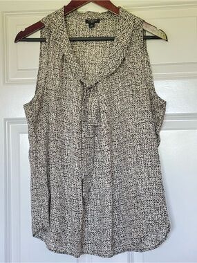 Ann Taylor Black & Cream Sleeveless Tie-Neck Blouse